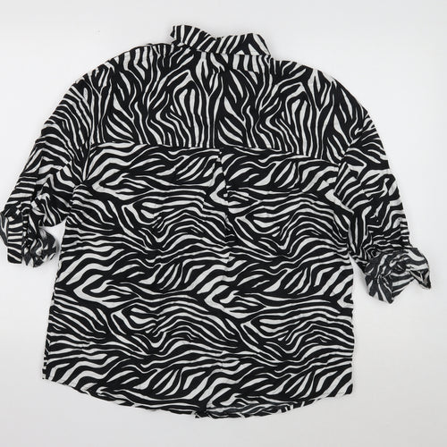 NEXT Womens Black Animal Print Viscose Basic Button-Up Size 10 V-Neck - 3/4 sleeve to long sleeve