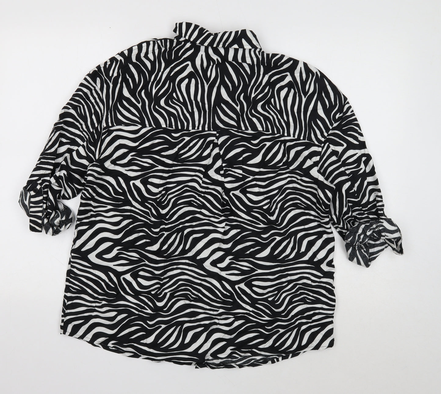 NEXT Womens Black Animal Print Viscose Basic Button-Up Size 10 V-Neck - 3/4 sleeve to long sleeve