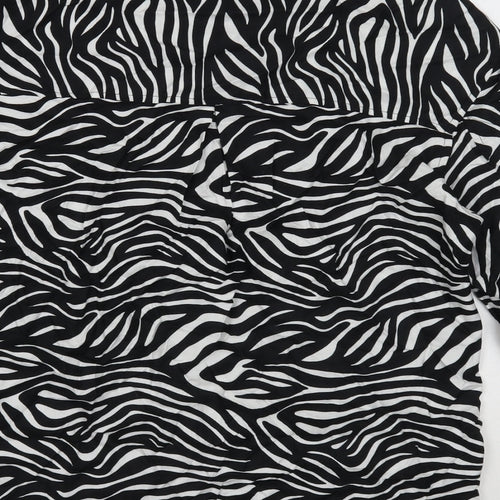 NEXT Womens Black Animal Print Viscose Basic Button-Up Size 10 V-Neck - 3/4 sleeve to long sleeve
