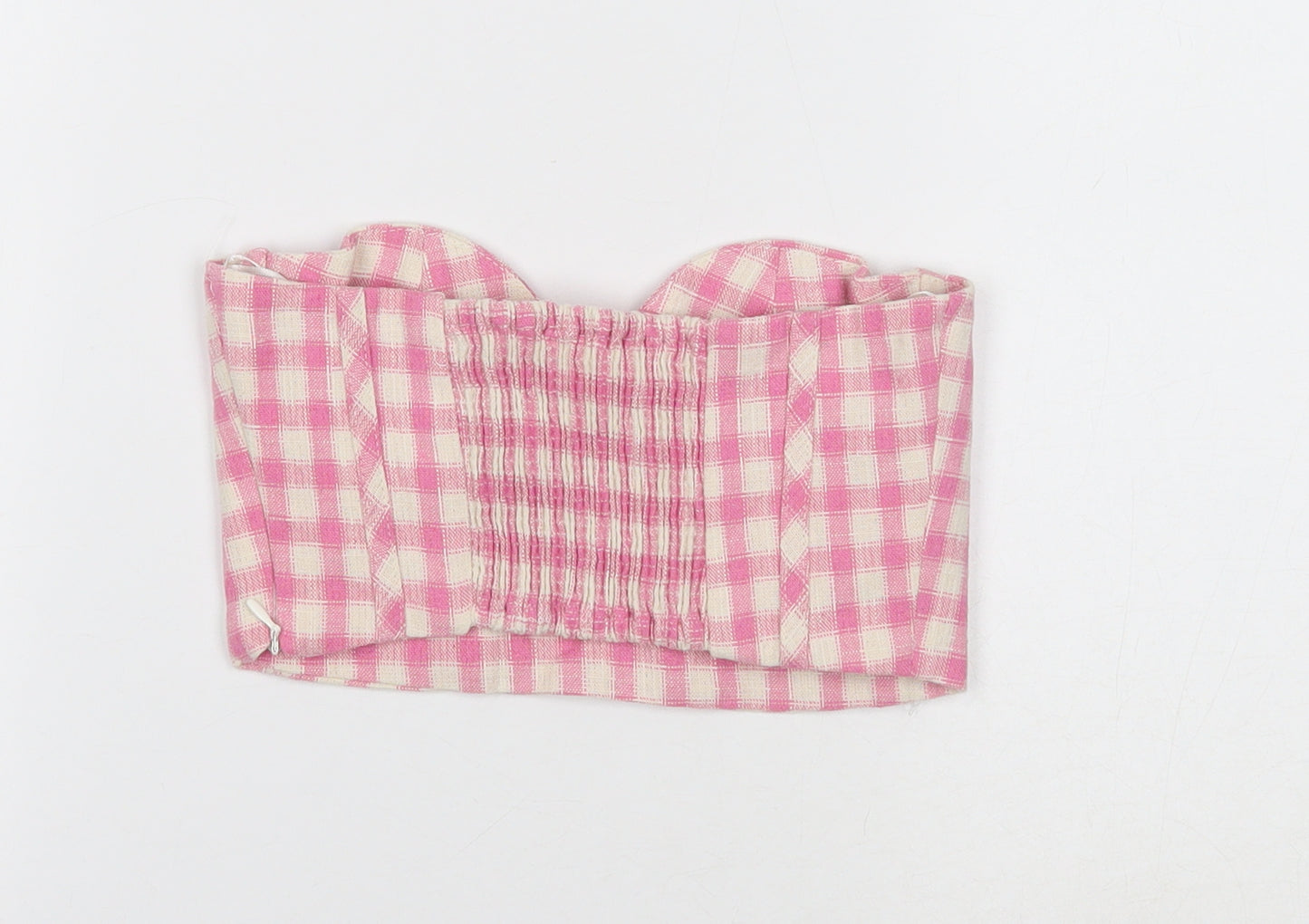 Zara Womens Pink Geometric Cotton Cropped Tank Size 4XL Off the Shoulder - Shirred detail at the back