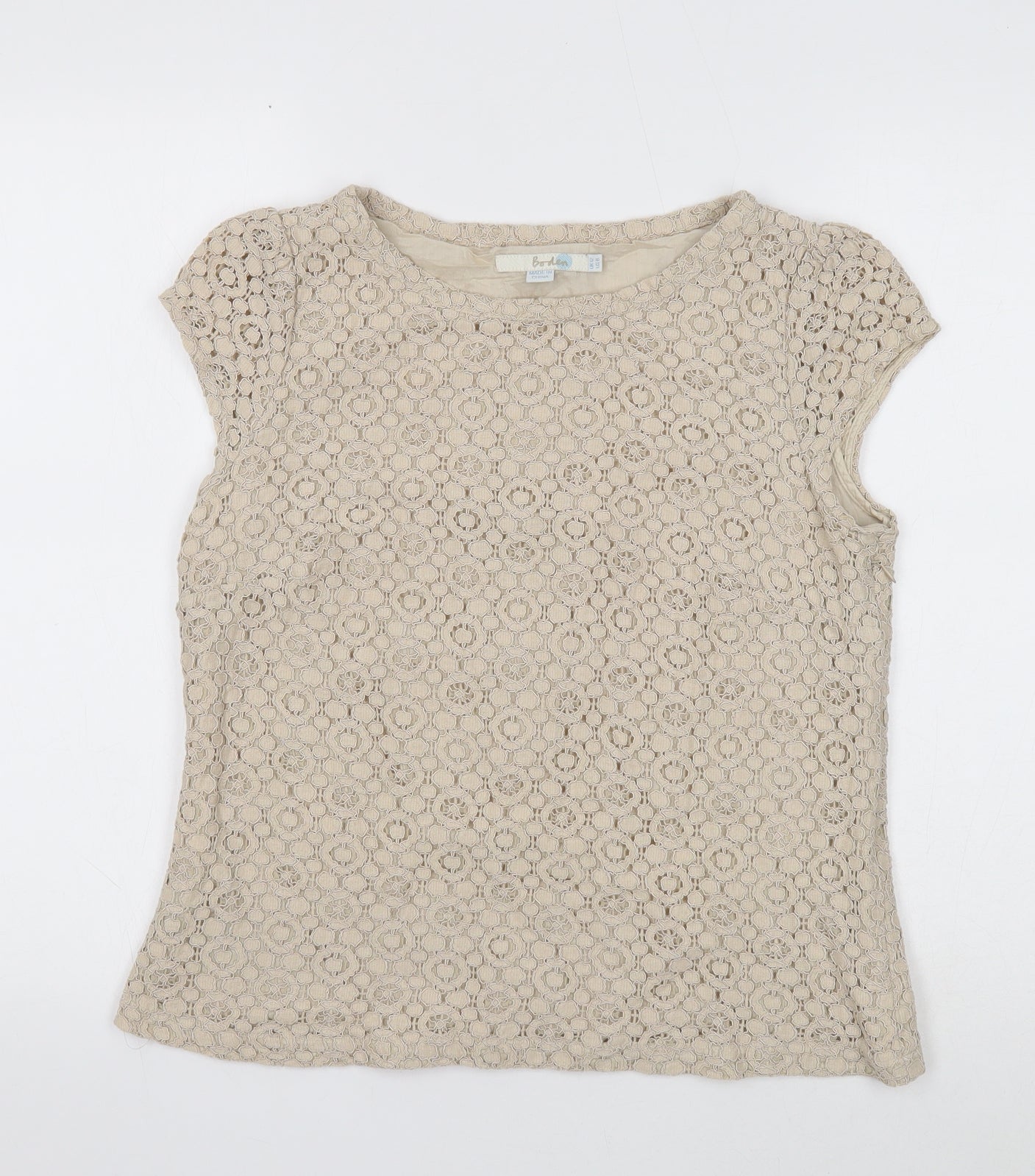 Boden Womens Ivory Cotton Basic T-Shirt Size 12 Round Neck - Lace Detail