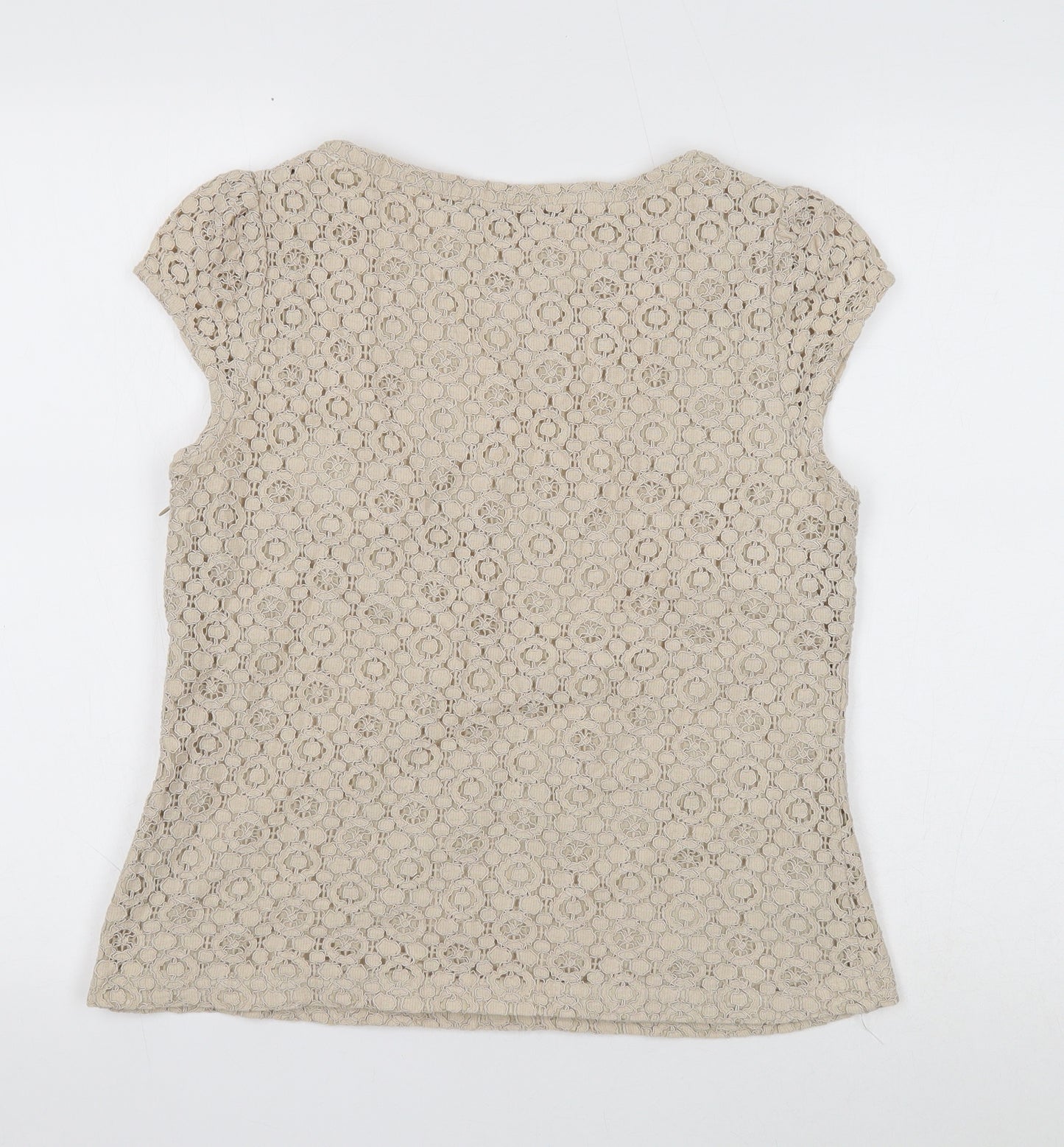 Boden Womens Ivory Cotton Basic T-Shirt Size 12 Round Neck - Lace Detail