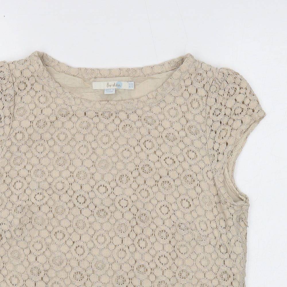 Boden Womens Ivory Cotton Basic T-Shirt Size 12 Round Neck - Lace Detail