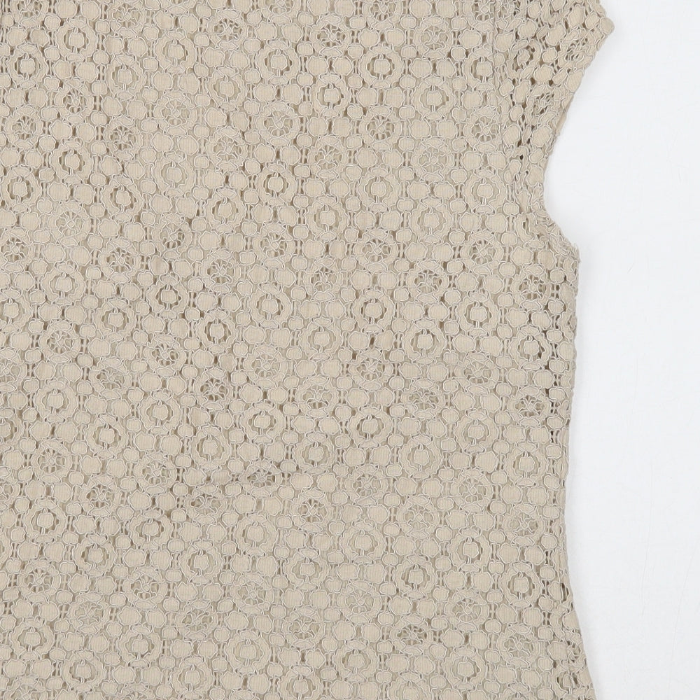 Boden Womens Ivory Cotton Basic T-Shirt Size 12 Round Neck - Lace Detail