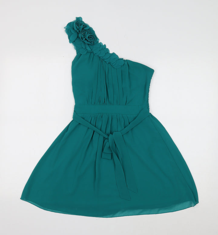 New Look Womens Green Polyester Mini Size 8 One Shoulder Zip - Shirred