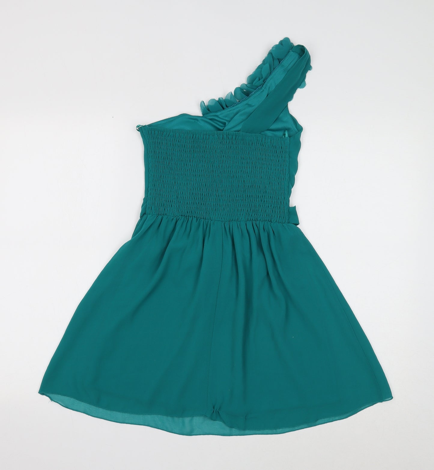 New Look Womens Green Polyester Mini Size 8 One Shoulder Zip - Shirred