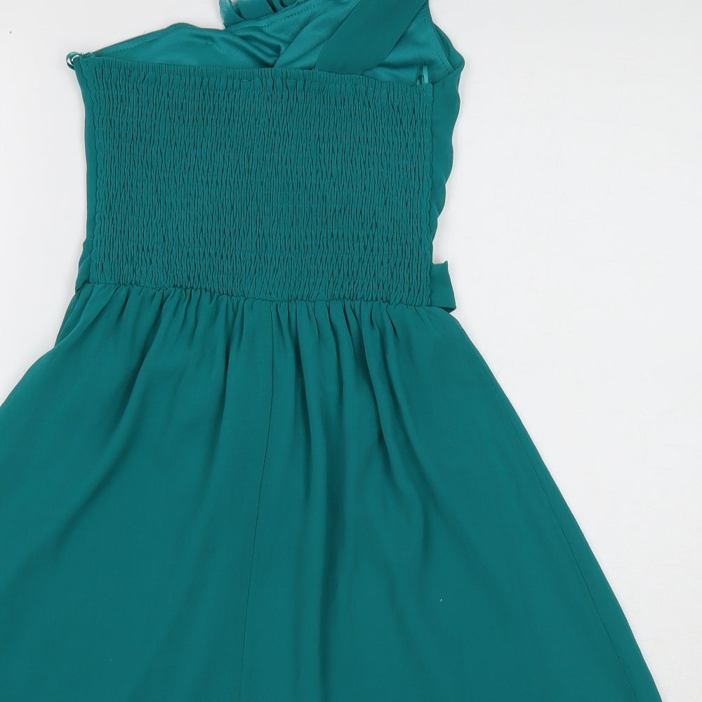 New Look Womens Green Polyester Mini Size 8 One Shoulder Zip - Shirred