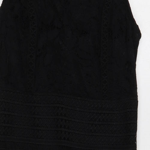 Topshop Womens Black Geometric Polyester A-Line Size 12 Square Neck Zip