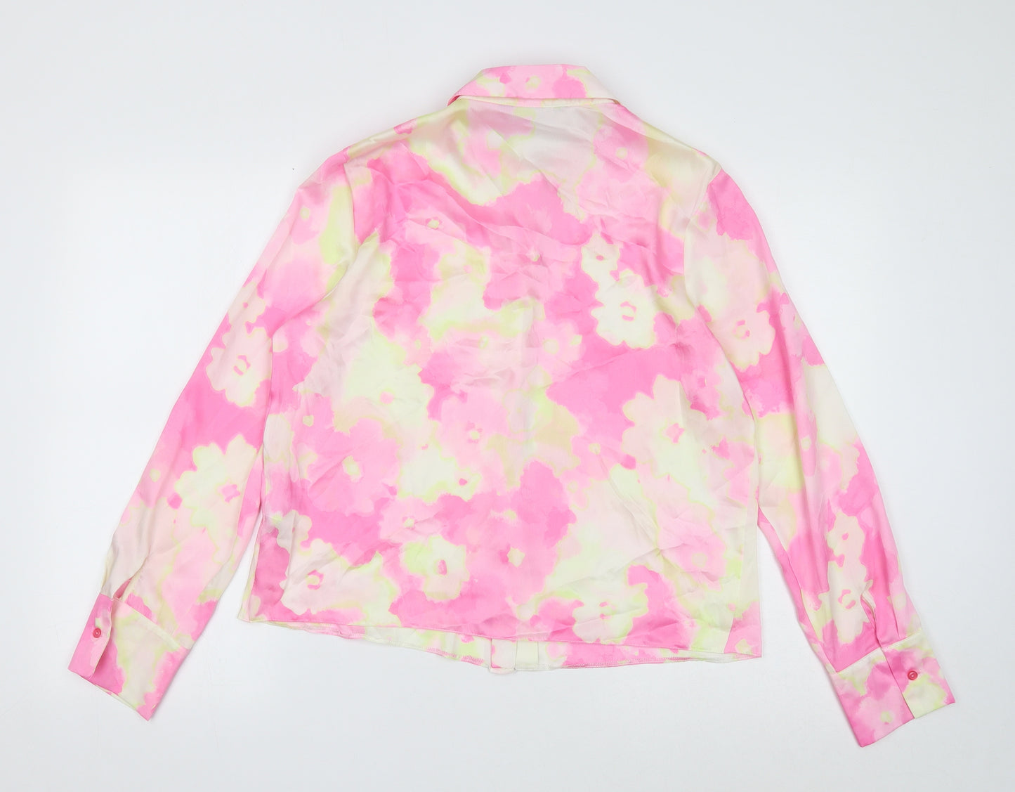 Primark Womens Pink Geometric Polyester Basic Button-Up Size 14 Collared