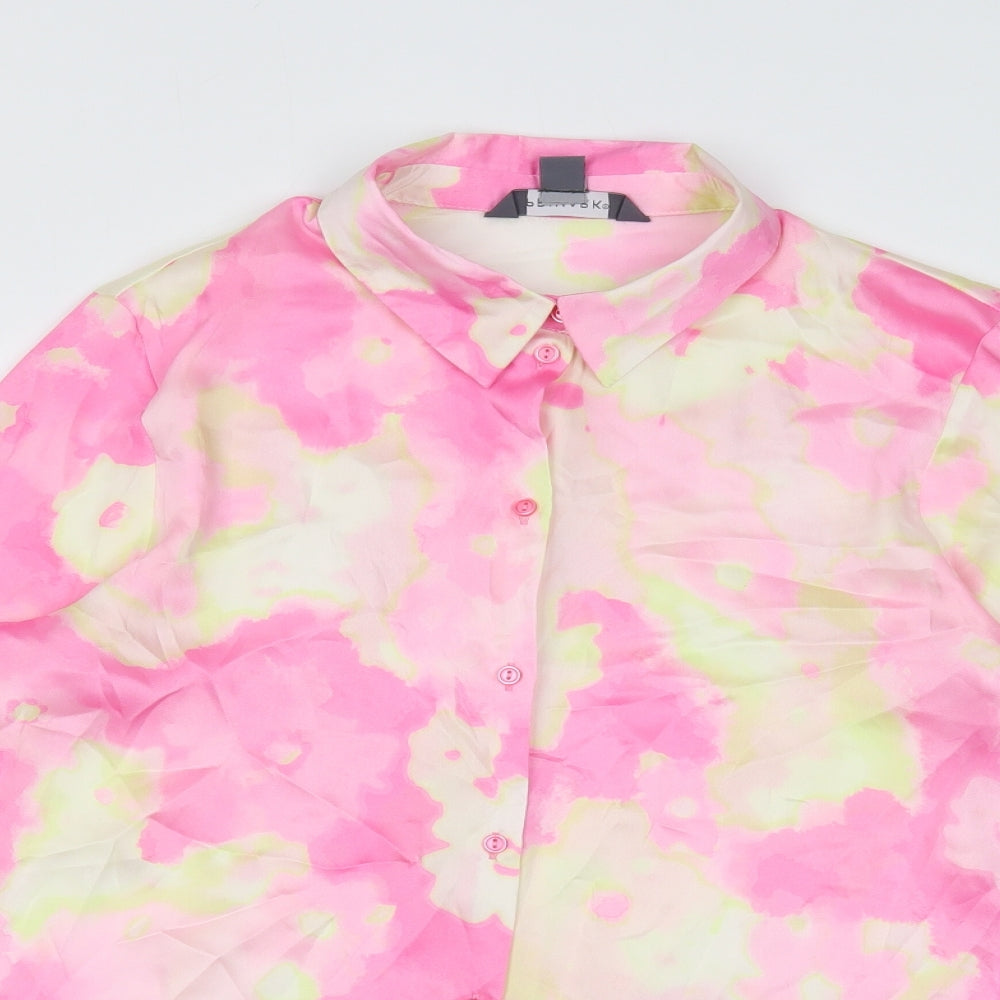 Primark Womens Pink Geometric Polyester Basic Button-Up Size 14 Collared