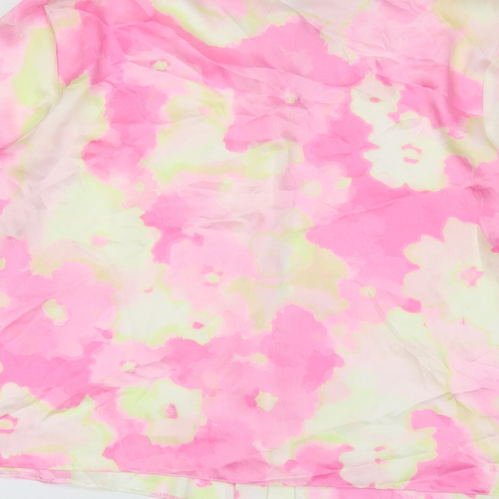 Primark Womens Pink Geometric Polyester Basic Button-Up Size 14 Collared