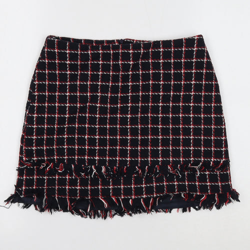 Zara Womens Blue Geometric Polyester A-Line Skirt Size 8 Zip
