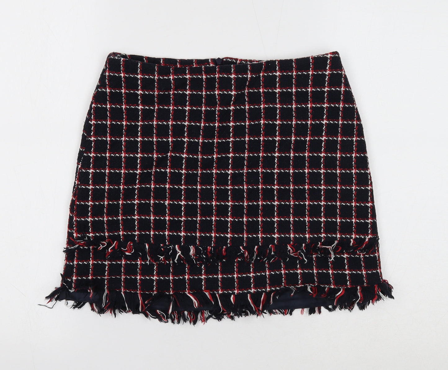 Zara Womens Blue Geometric Polyester A-Line Skirt Size 8 Zip