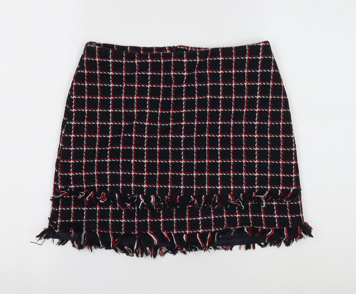 Zara Womens Blue Geometric Polyester A-Line Skirt Size 8 Zip