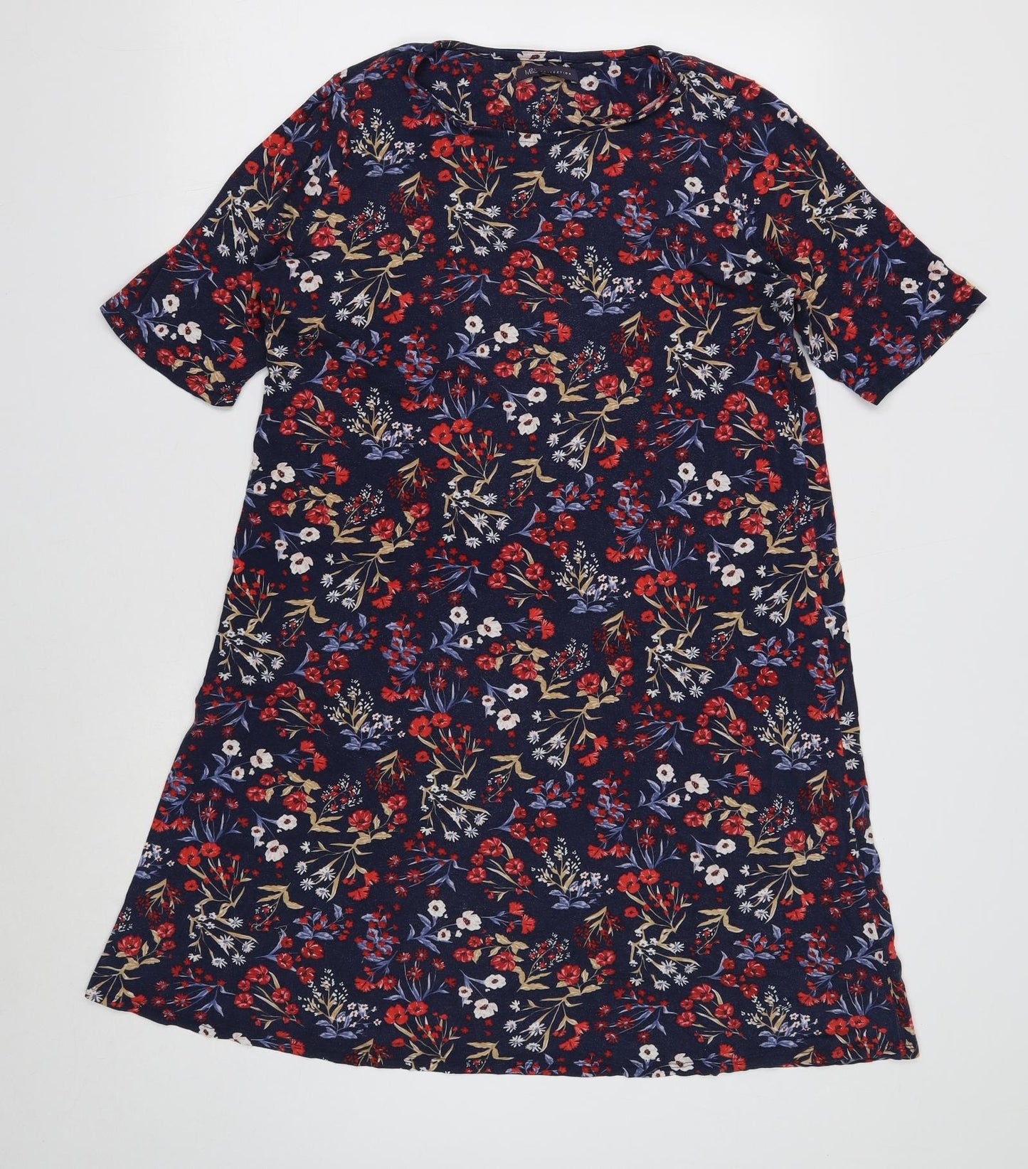 Marks and Spencer Womens Blue Floral Viscose A-Line Size 16 Round Neck Pullover