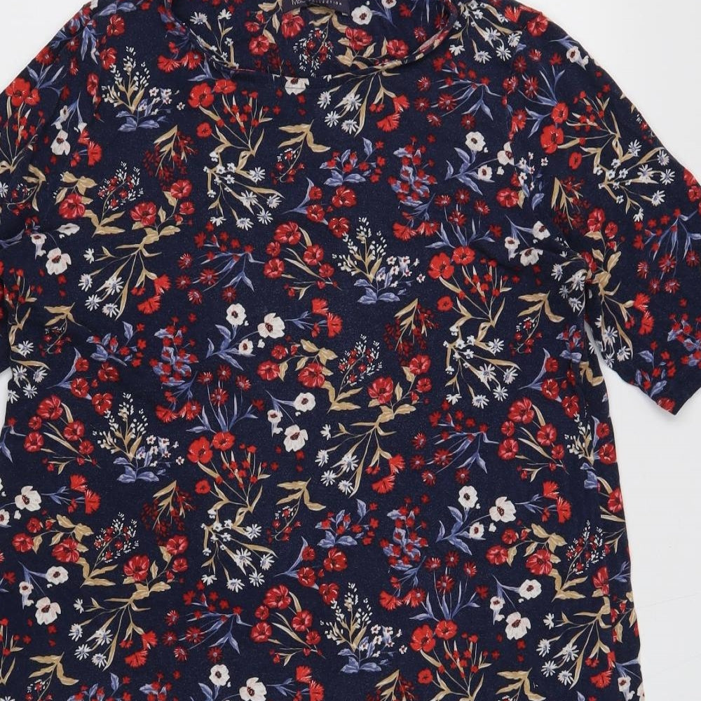 Marks and Spencer Womens Blue Floral Viscose A-Line Size 16 Round Neck Pullover
