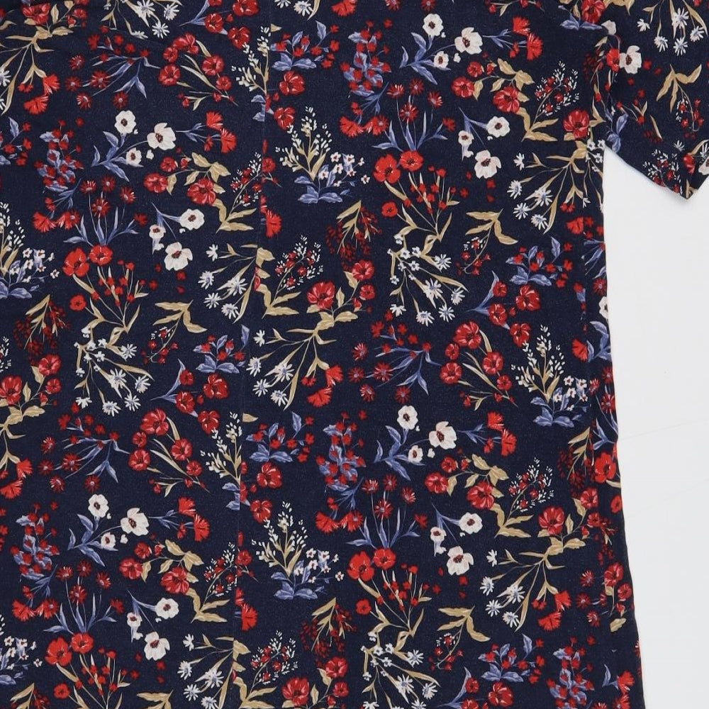 Marks and Spencer Womens Blue Floral Viscose A-Line Size 16 Round Neck Pullover