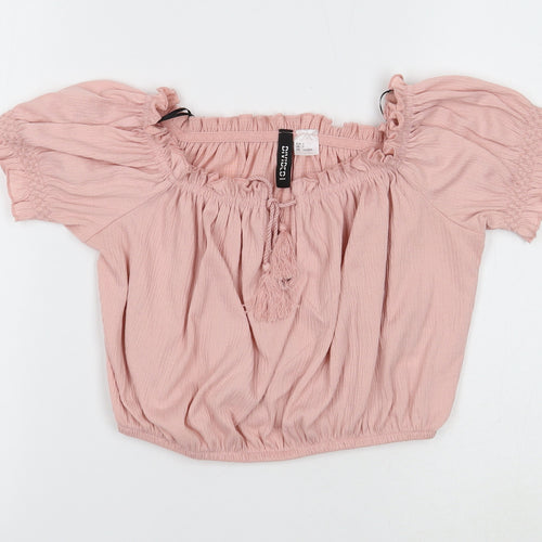 Divided Womens Pink Polyester Cropped Blouse Size S Square Neck