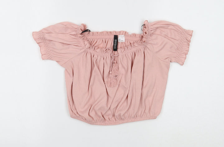 Divided Womens Pink Polyester Cropped Blouse Size S Square Neck