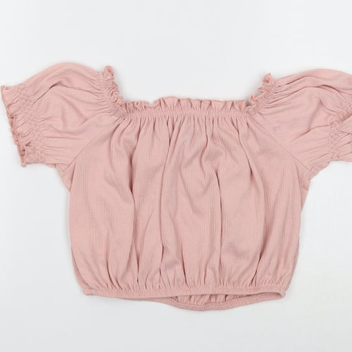 Divided Womens Pink Polyester Cropped Blouse Size S Square Neck