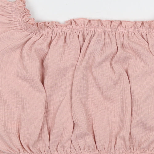 Divided Womens Pink Polyester Cropped Blouse Size S Square Neck