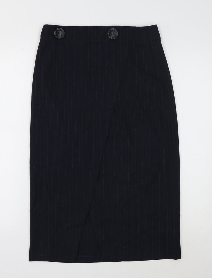 Topshop Womens Blue Geometric Polyester Straight & Pencil Skirt Size 10 Button
