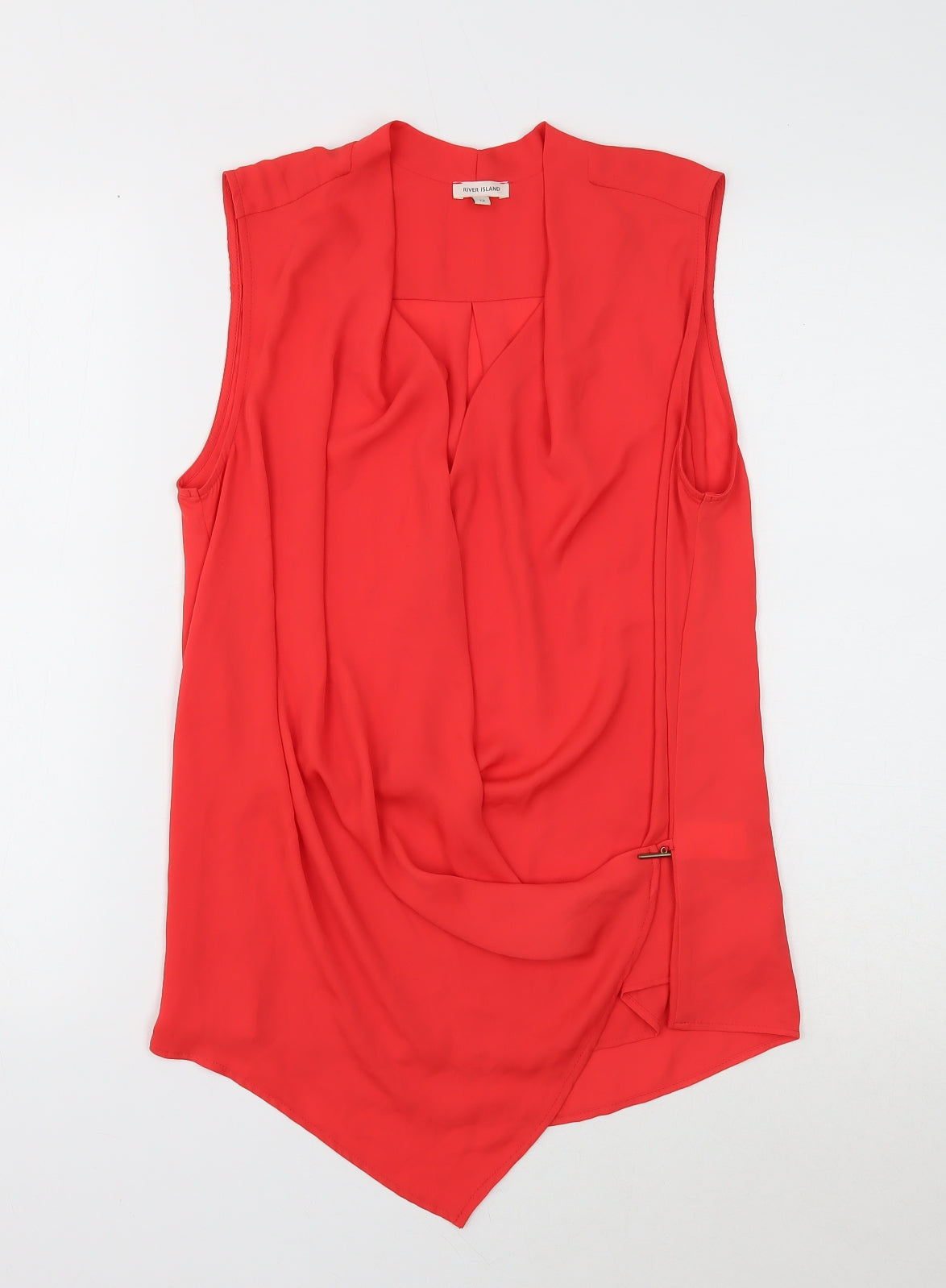 River Island Womens Red Polyester Wrap Tank Size 12 V-Neck - Faux Wrap