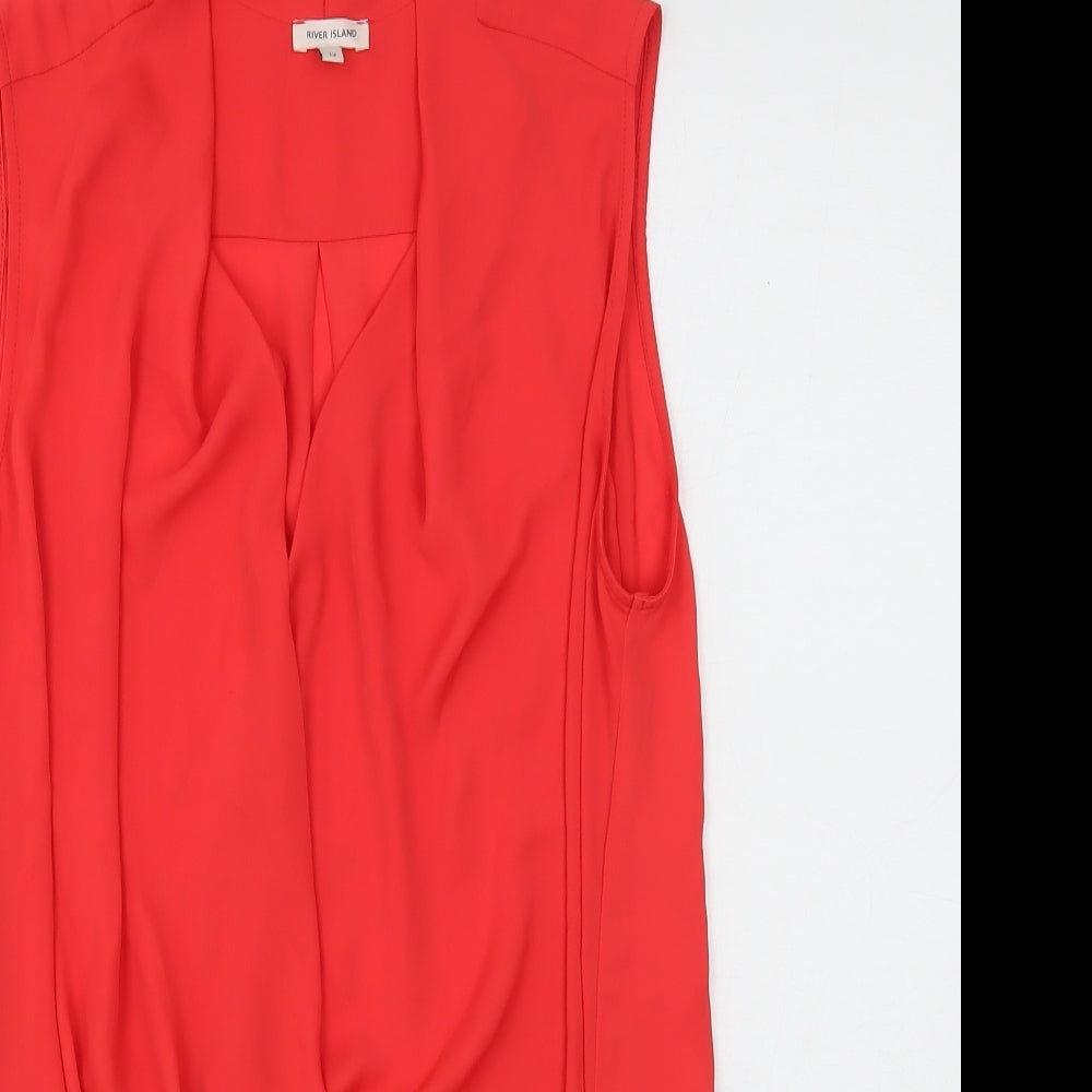 River Island Womens Red Polyester Wrap Tank Size 12 V-Neck - Faux Wrap