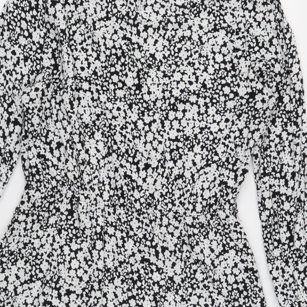 Primark Womens Black Floral Viscose Shirt Dress Size 14 Collared Button