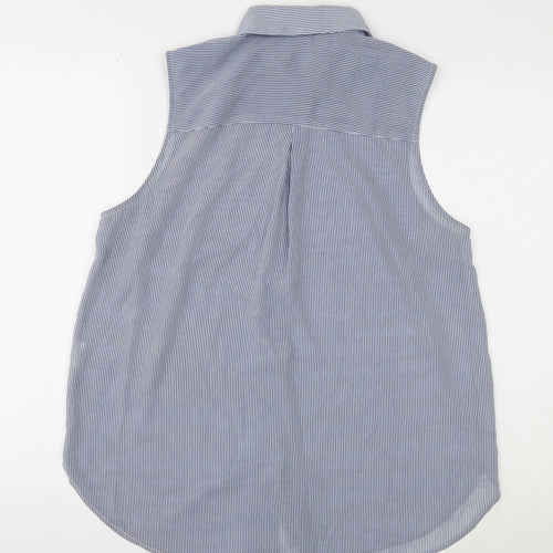 H&M Womens Blue Striped Polyester Basic Button-Up Size 12 Collared