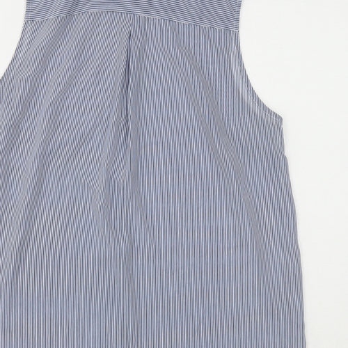 H&M Womens Blue Striped Polyester Basic Button-Up Size 12 Collared