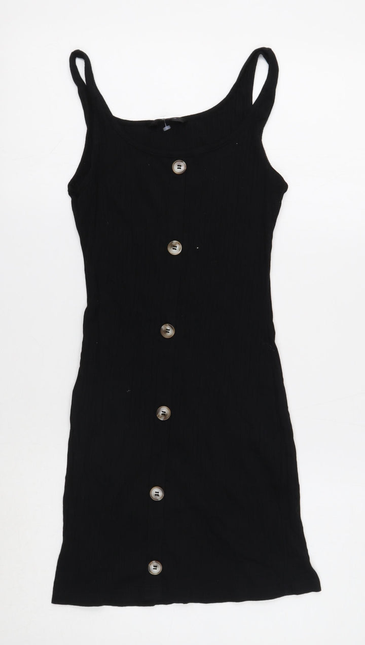 SheIn Womens Black Cotton Tank Dress Size S Scoop Neck Pullover - Ribbed