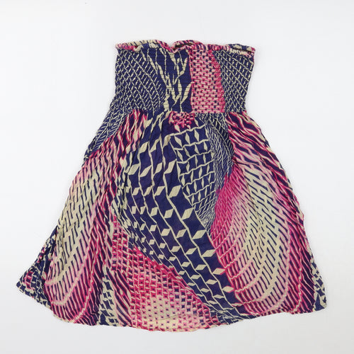 Miss Selfridge Womens Multicoloured Geometric Cotton Basic Blouse Size M Off the Shoulder - Bandeau Peplum