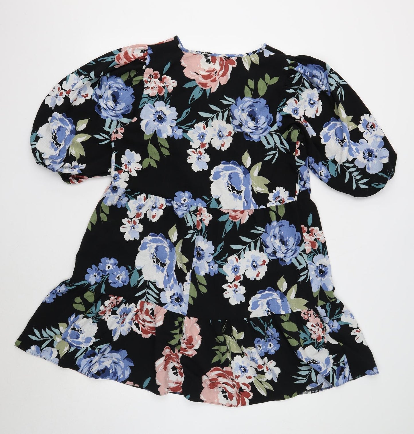 Papaya Womens Black Floral Polyester A-Line Size 14 V-Neck Pullover