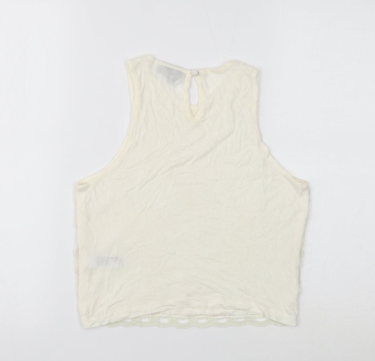 Topshop Womens White Geometric Viscose Basic Tank Size 8 Round Neck