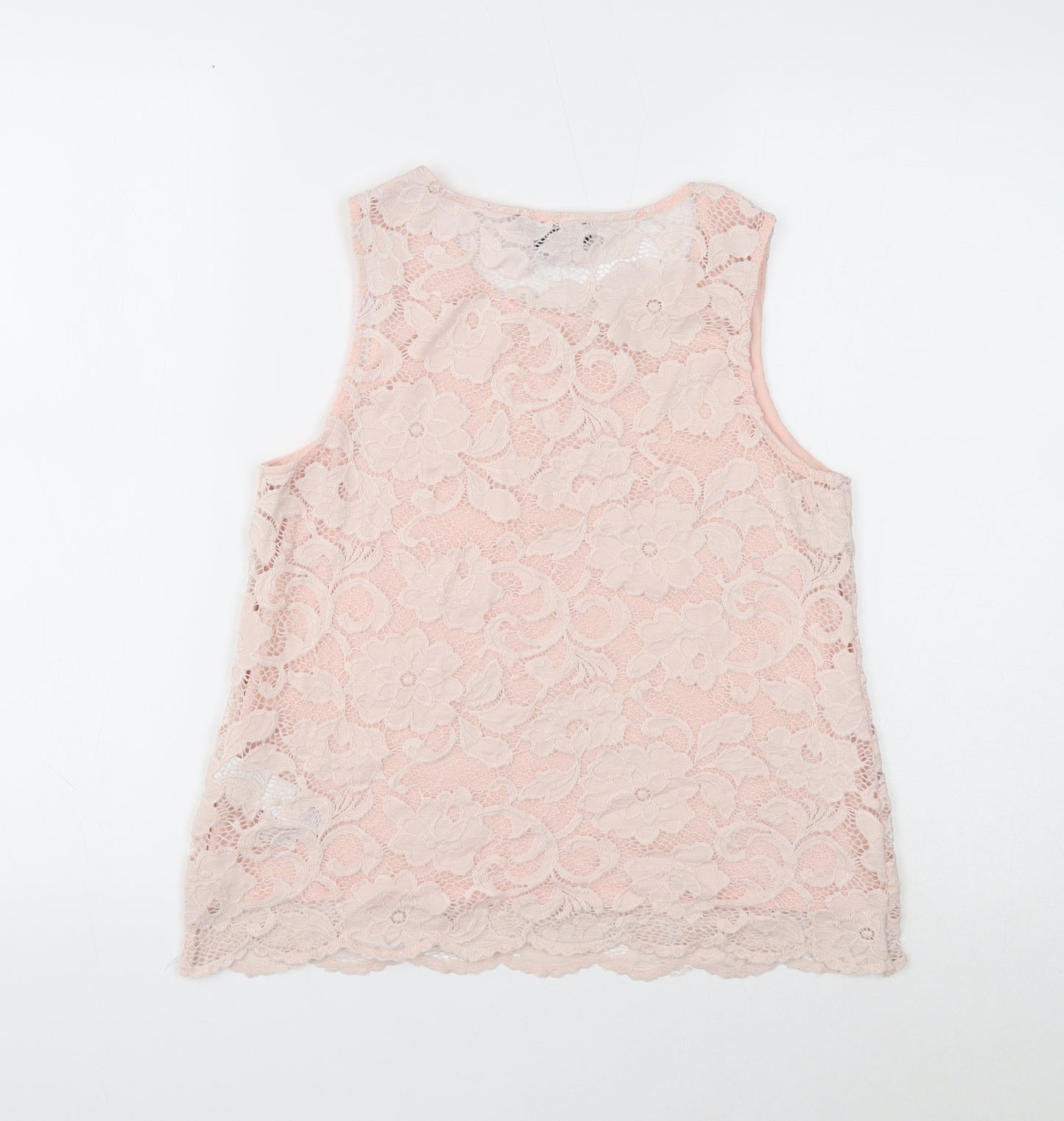 New Look Womens Pink Floral Nylon Basic Blouse Size 8 Round Neck