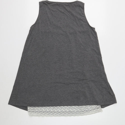 Rainbow Womens Grey Polyester Basic Tank Size 12 Scoop Neck - Flower Detail
