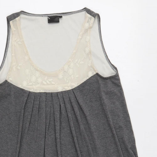 Rainbow Womens Grey Polyester Basic Tank Size 12 Scoop Neck - Flower Detail