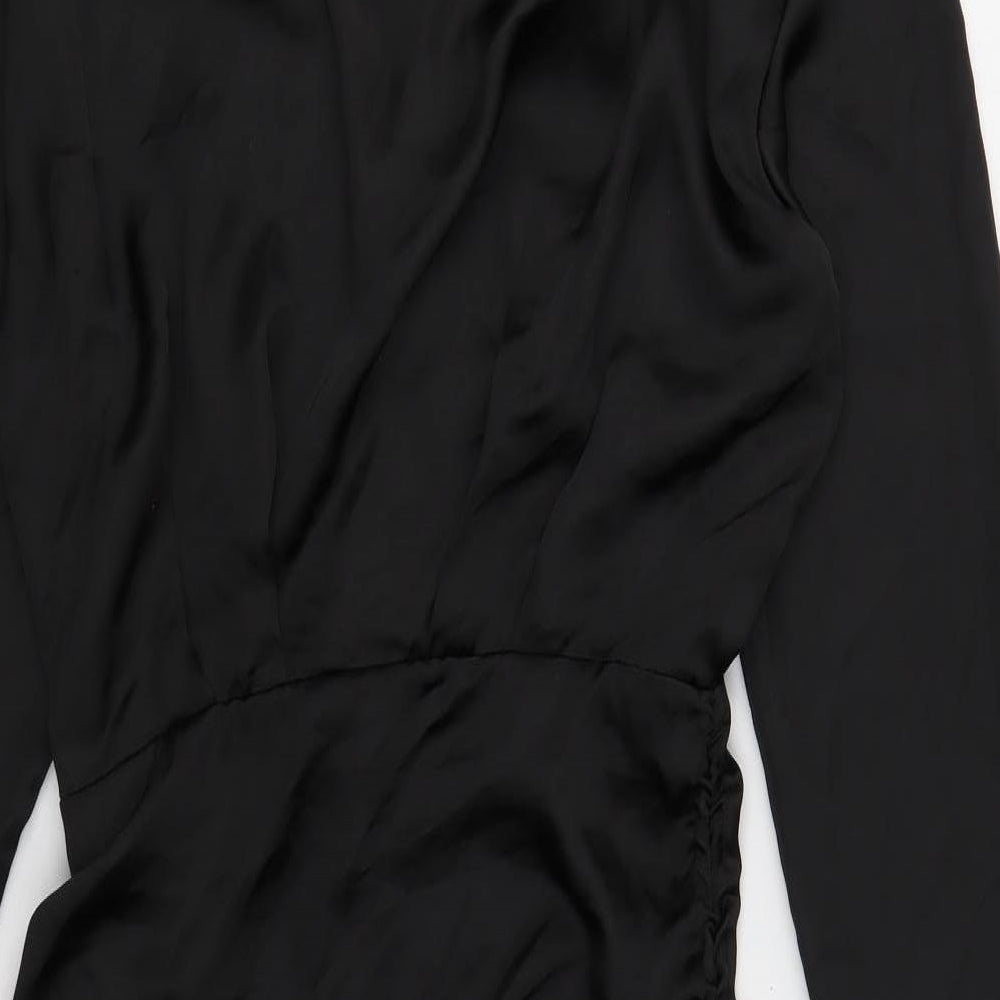 Zara Womens Black Polyester Shirt Dress Size M Collared Zip
