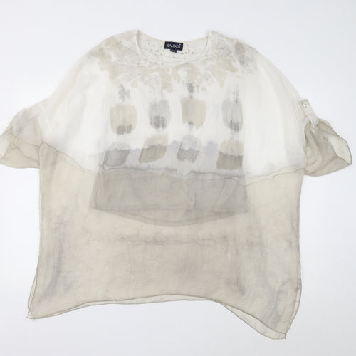 Saloos Womens White Geometric Polyester Basic T-Shirt Size 12 Round Neck