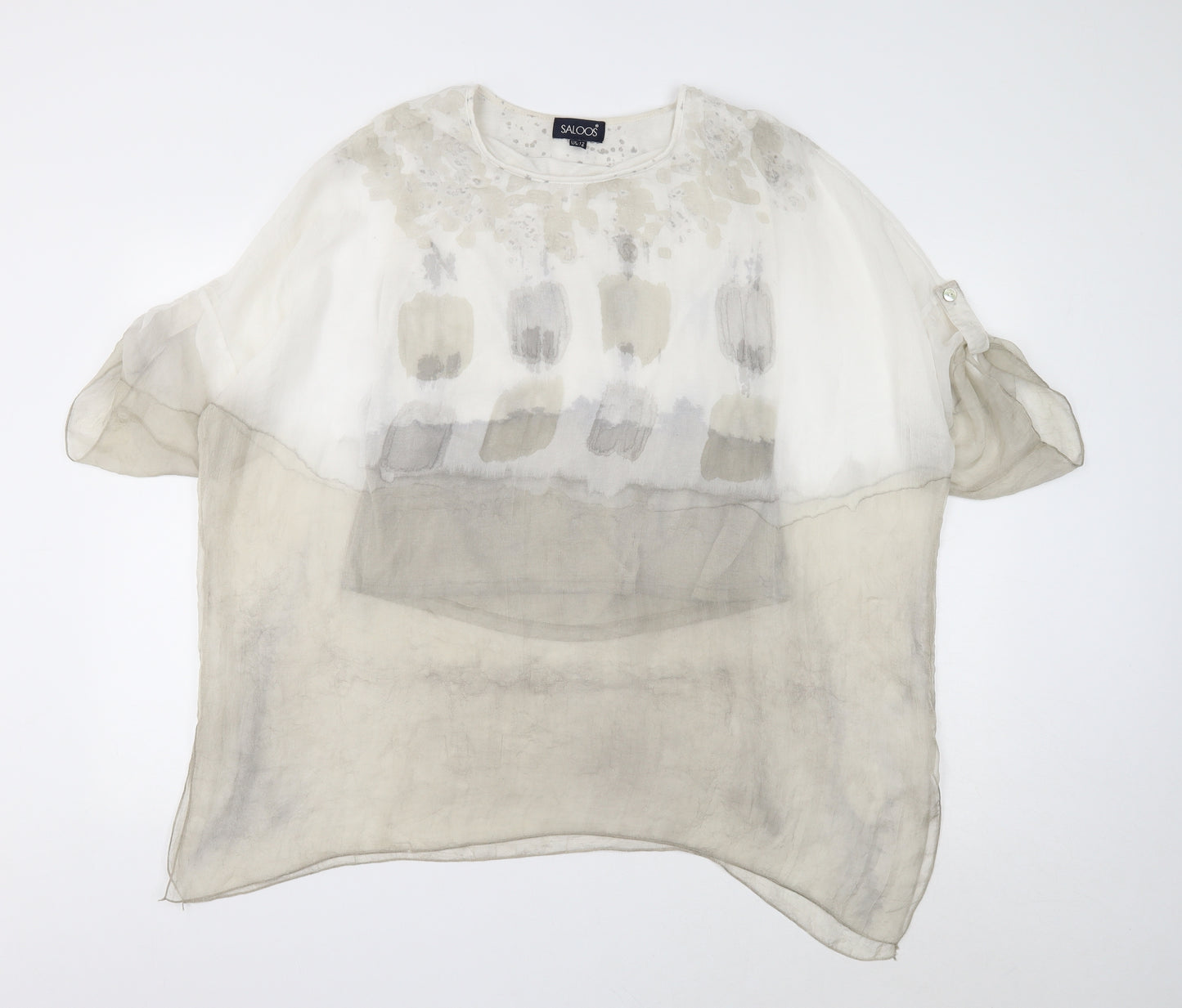 Saloos Womens White Geometric Polyester Basic T-Shirt Size 12 Round Neck