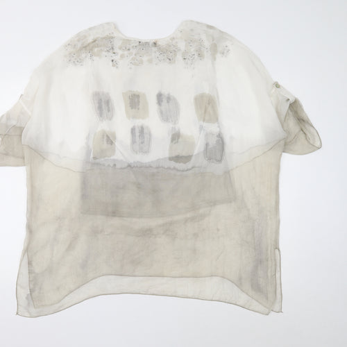 Saloos Womens White Geometric Polyester Basic T-Shirt Size 12 Round Neck