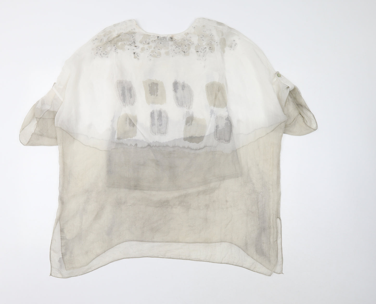 Saloos Womens White Geometric Polyester Basic T-Shirt Size 12 Round Neck