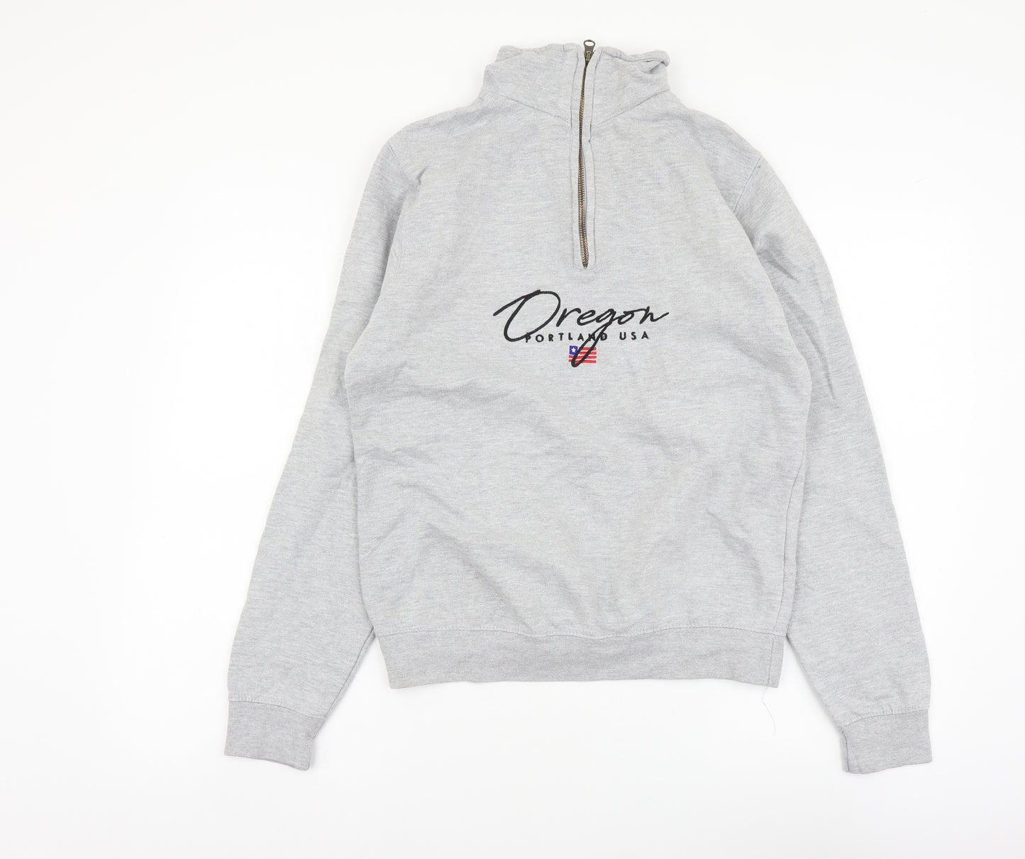 GirlKnowsAll Womens Grey Cotton Pullover Sweatshirt Size S Zip - Oregon Portland