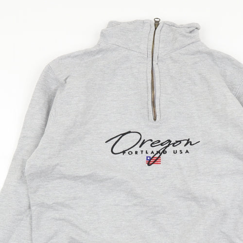 GirlKnowsAll Womens Grey Cotton Pullover Sweatshirt Size S Zip - Oregon Portland