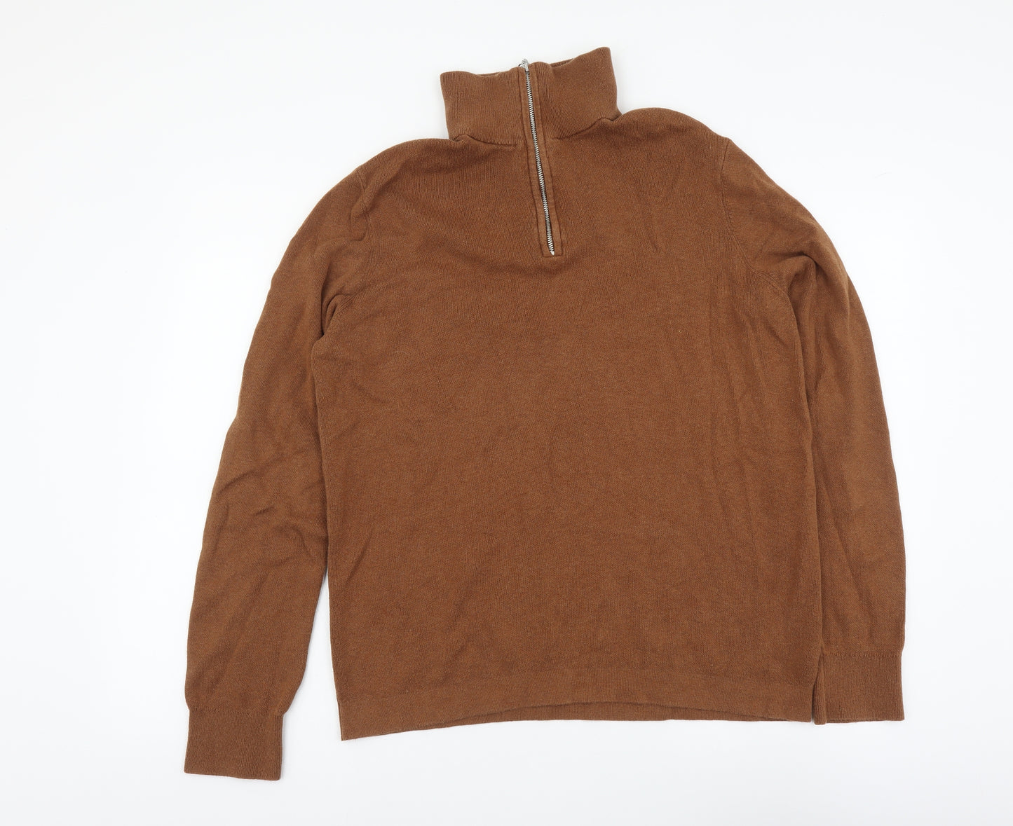 H&M Mens Brown High Neck Cotton Pullover Jumper Size M