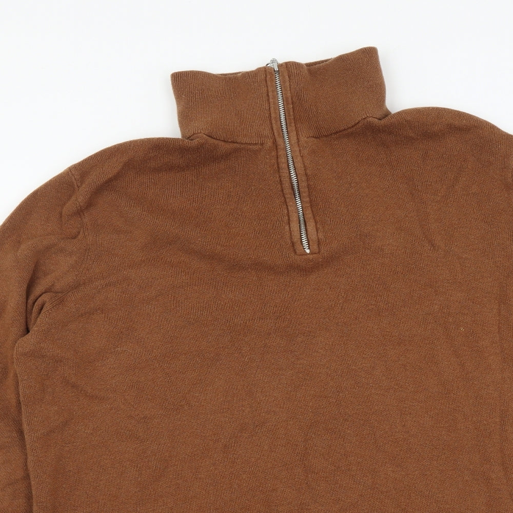 H&M Mens Brown High Neck Cotton Pullover Jumper Size M
