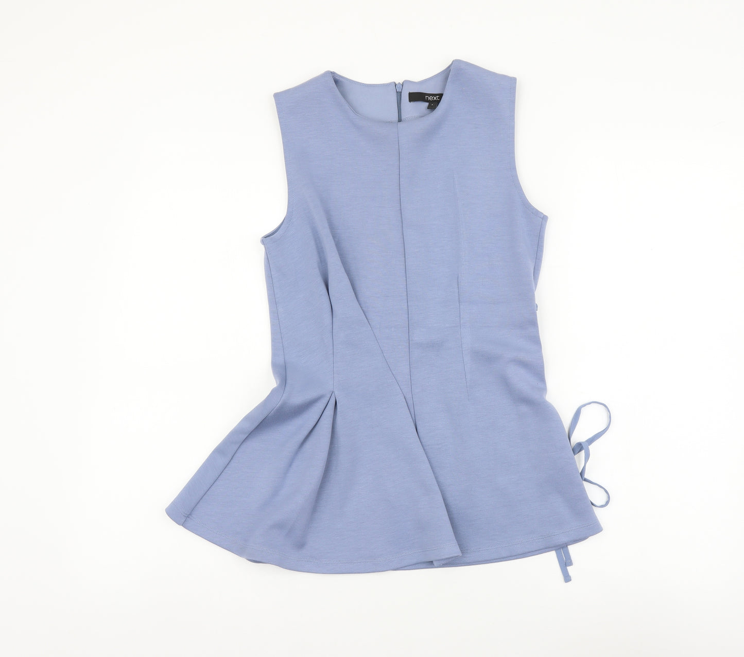 NEXT Womens Blue Polyester Basic Tank Size 8 Round Neck - String detail on side, Slightly pleated