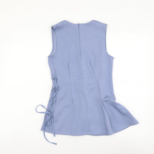 NEXT Womens Blue Polyester Basic Tank Size 8 Round Neck - String detail on side, Slightly pleated