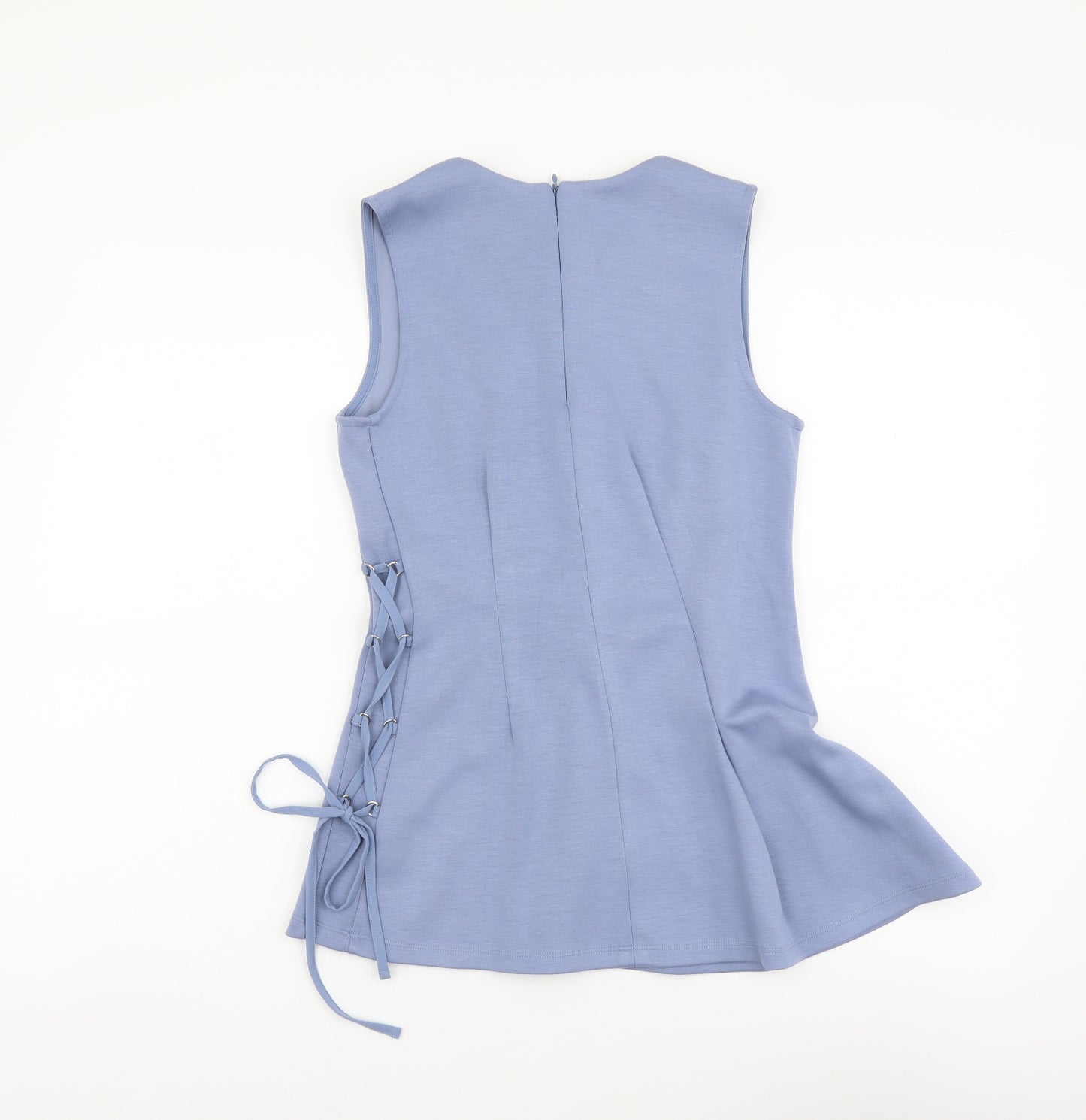 NEXT Womens Blue Polyester Basic Tank Size 8 Round Neck - String detail on side, Slightly pleated